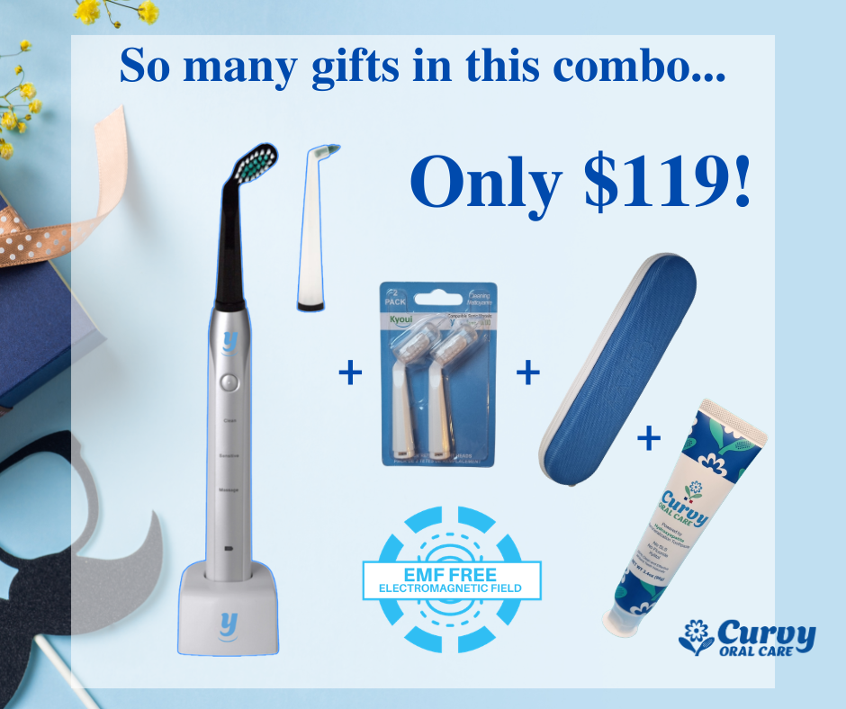 Combo Y EMF-Free Angled Sonic Toothrbsuh + 2-Pack Brush Heads + 1 Travel Case + 1 Toothpaste