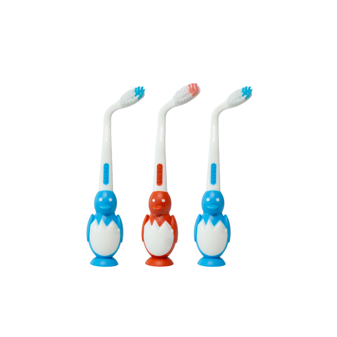 3 x Angled Manual Toothbrush for Kids – Penguin Design | Soft BPA-Free Bristles