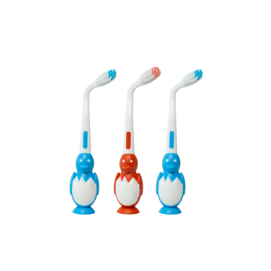 3 x Angled Manual Toothbrush for Kids – Penguin Design | Soft BPA-Free Bristles
