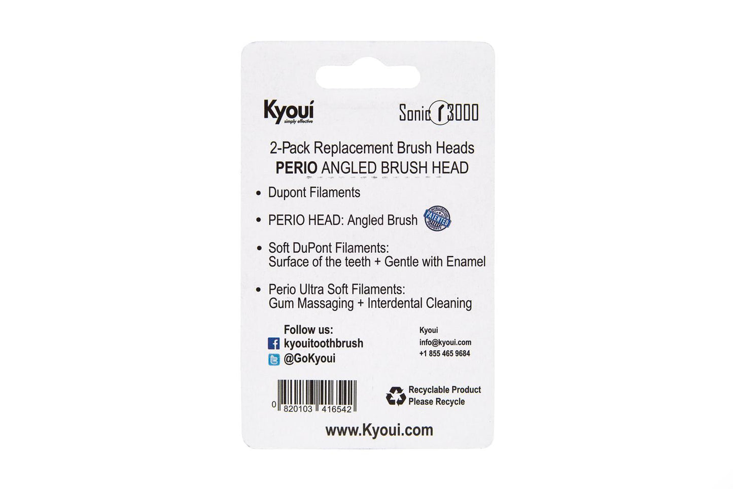 Kyoui Replacement Toothbrush Heads Perio Black+Cleaning White for Kyoui Sonic 3000 (Pack of 2) - Kyoui