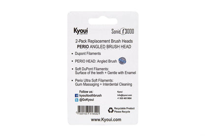 Kyoui Replacement Toothbrush Heads Perio Black+Cleaning White for Kyoui Sonic 3000 (Pack of 2) - Kyoui