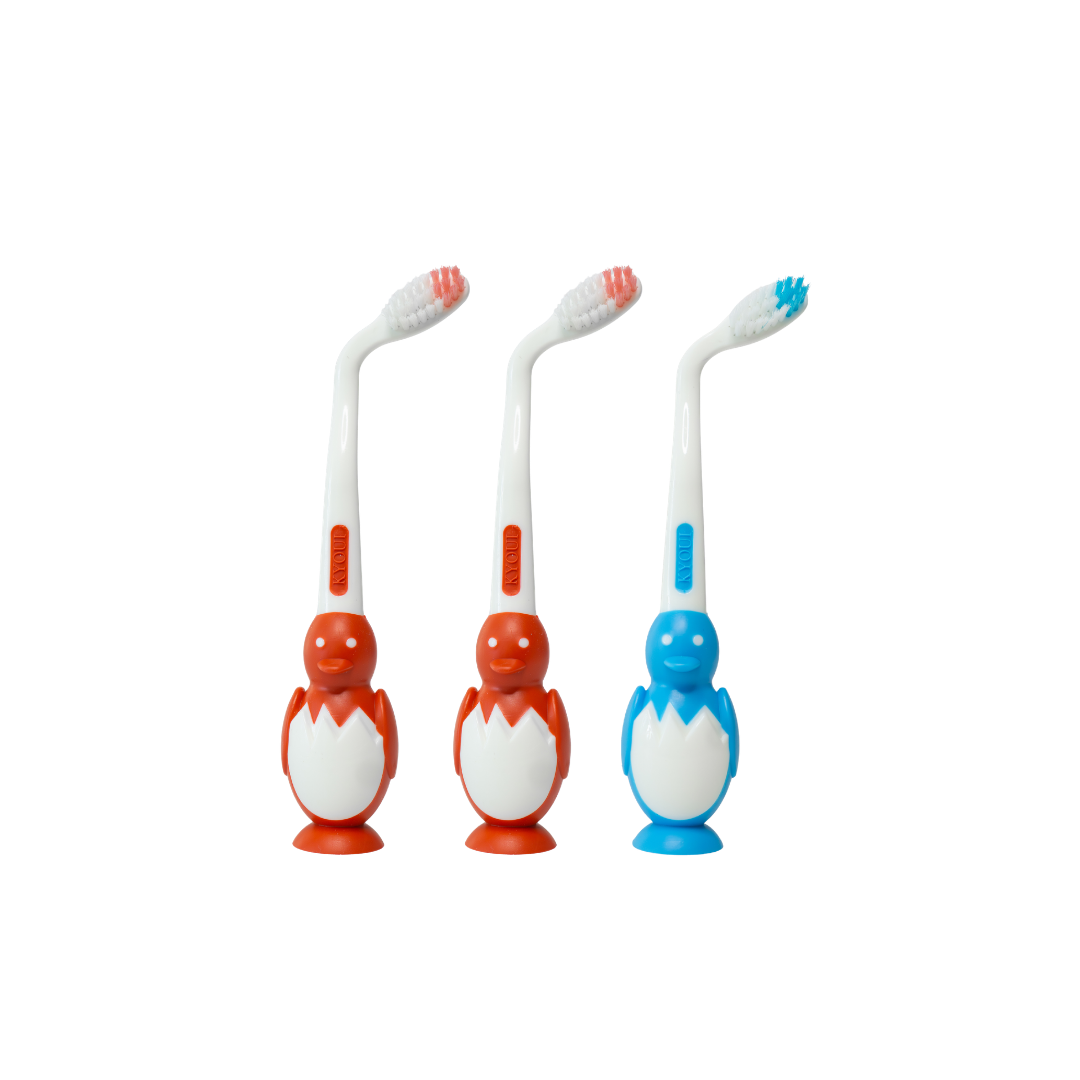 3 x Angled Manual Toothbrush for Kids – Penguin Design | Soft BPA-Free Bristles