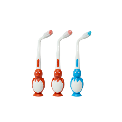3 x Angled Manual Toothbrush for Kids – Penguin Design | Soft BPA-Free Bristles